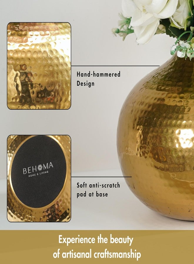 BEHOMA Metal Round Flower Vase for Home Decor | Table Decorative Item for Bedroom Living Room Office | Best Gift for Wedding Festivals Birthday | Golden Large 1PC (Flower not Included) - Image 4